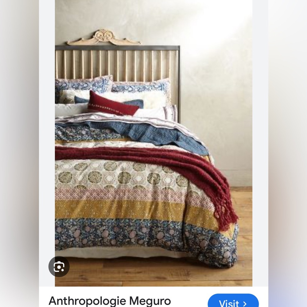 Anthropologie Meguro Cotton Duvet Cover Queen Size with 2 King Shams